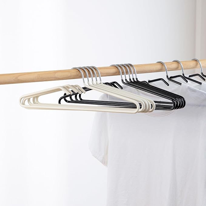 SHIMOYAMA Non-Slip Metal Clothes Hangers - 5 Pack, Space-Saving Short Neck Hangers for T-Shirts, Dresses, Tank Tops (White)