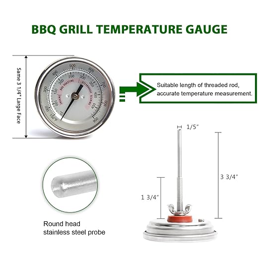 KAMaster BBQ Grill Temperature Gauge for Kamado Grill Joe Waterproof Large Face Thermometer Barbecue Charcoal Grill Stainless Steel 150-900°F Cooking Thermometer for Kamado Accessories