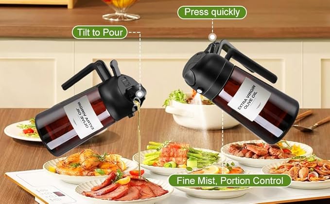 2 In1 Olive Oil Edible oil Dispenser for Kitchen, 16oz Oil Sprayer Bottle for Cooking, Glass Oil BottleSpray and Pour，Food-Grade Mister for Air Fryer, Salad,Baking，BBQ, Upgraded Light Blockin