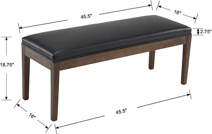 PU Leather Dining Bench Upholstered Entryway Bench Farmhouse Shoe Bench Seat Ottoman for Hallway Living Room Bedroom End of Bed Dining Room Kitchen, 45.5" Long, Black