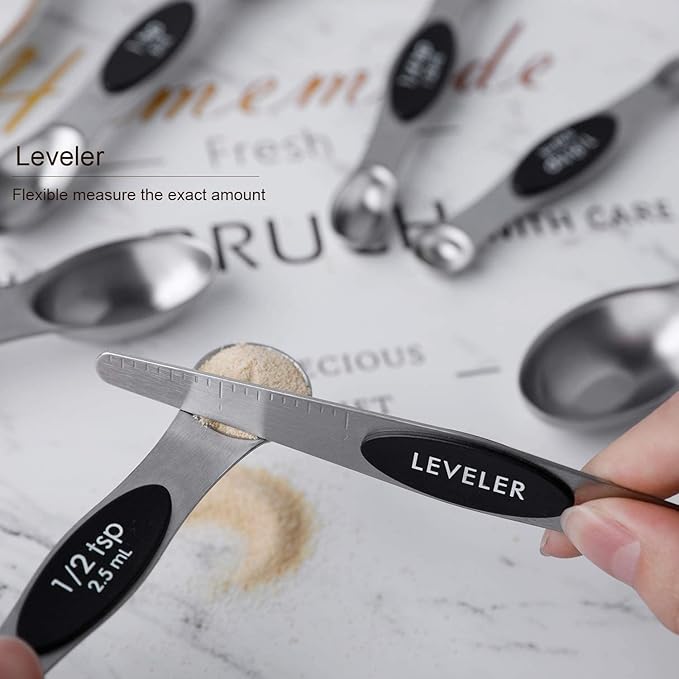 Magnetic Measuring Spoons Set of 8 Stainless Steel Stackable Dual Sided Nesting Teaspoons and Tablespoons for Measuring Dry and Liquid Ingredients