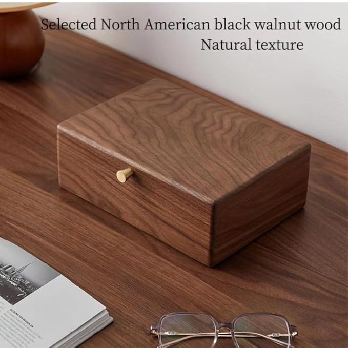 Bescott 2 Layer Solid Black Walnut Wooden Jewelry Box for Women Wood Vintage Organizer for Men Earrings Rings Necklaces Bracelet Watch Storage Mother's Day Gift