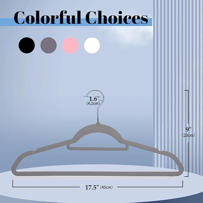 Smartor Grey Velvet Hangers 60 Pack, Space Saving Clothes Hangers with Tie Bar, Non-Slip Felt Hangers with Shoulder Notches, Heavy Duty Suit Hangers for Coat, Shirt, Pants, Dress