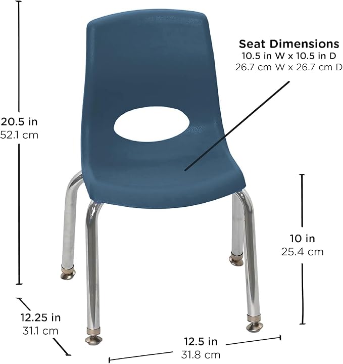 Children’s Factory MyPosture Plus 10" Chair, Navy with Chrome Legs, 2 Pack, Stackable Ergonomic Seating Solution for Classrooms and Homeschools