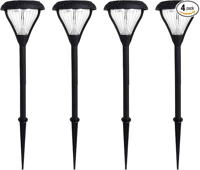 Gama Sonic Premier Outdoor Pathway Garden Landscape Light with 2 Color LEDs, Warm White and Bright White, Black, Heavy Duty Cast Aluminum, 50 Lumens, 4-Pack (239iP490080)