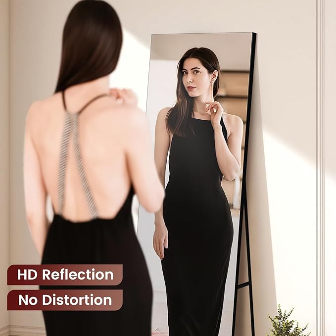 56x18 Frameless Full Length Silver Coating Mirror w/Distortion Free, HD Reflection &Anti Desilvering, Tempered Glass & Shatter Proof Film Doubling Safety, Easy Setup w/Stand, Wall/Standing