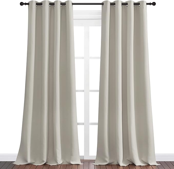 NICETOWN Natural Room Darkening Curtains 120" Long for Boho Farmhouse Home Decoration, 55" Wide, Set of 2, Window Treatment Total Privacy Drape Panels for Bedroom Living Room