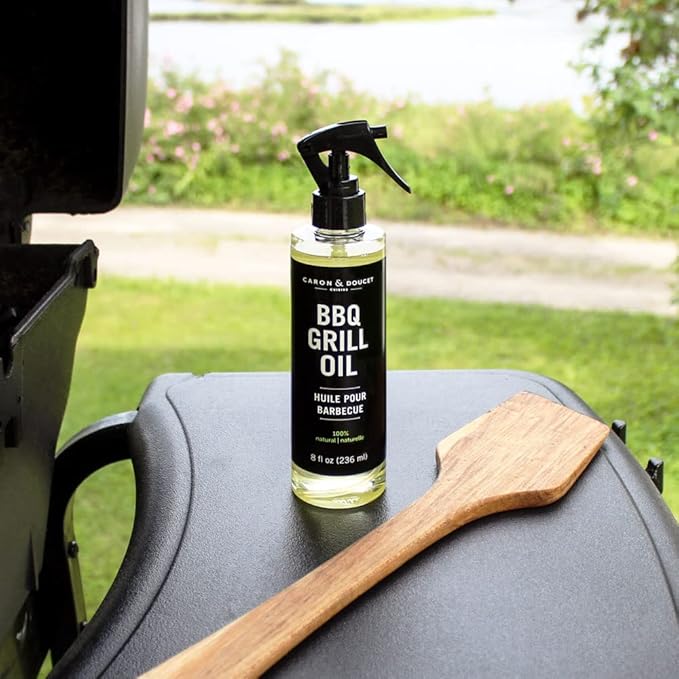 CARON & DOUCET - BBQ Grill Cleaner Oil | 100% Plant-Based & Vegan | Best for Cleaning Barbeque Grills & Grates | Use with Wooden Scrapers, Brushes, Accessories & Tools | Great Gift for Dad! (2X 8oz)