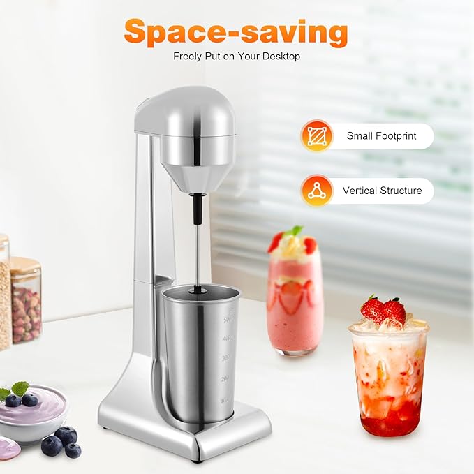 Commercial Electric Milkshake Maker 100W High Torque, 2-Speed Stainless Steel Blender with 500ml Cup, Stand Mixer for Shakes/Smoothies/Frappe (Home & Cafe Use)