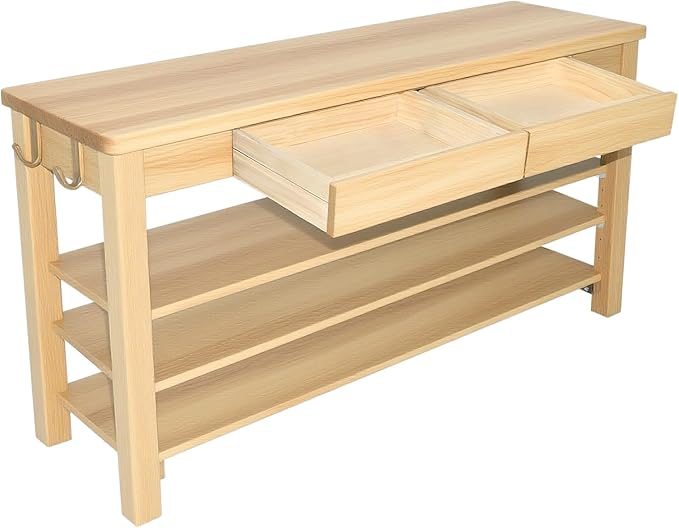 Wood Shoe Bench Entryway with Drawer: 3-Tiers Wooden Storage Shoe Rack with Bench Seat, Compact Mid-Century Modern Design for Entryway,Hallway,Closet,Front Door Entrance,Foyer Natural 39.3"