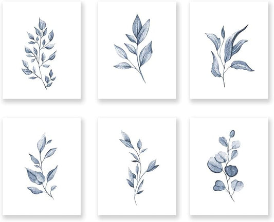 XUOIAYNB Watercolor Minimalist Leaves Wall Art Print- Living Room or Bedroom Decor, Modern Botanical Plant Canvas Print (Set of 6), Unframed, 8X10 inch 2