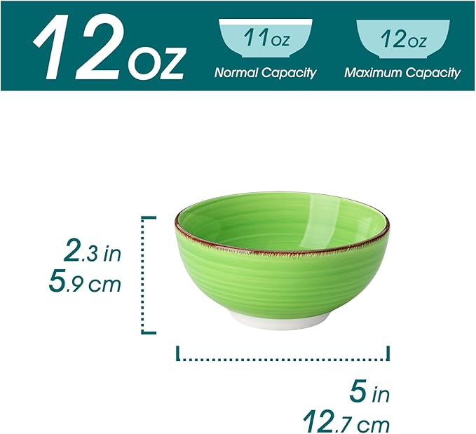 vancasso Bonita 12 Oz Small Bowls Set of 6, Ceramic Mini Dessert & Dipping Dishes, 5" Kids Bowls for Dip and Snacks, Microwave Safe Multicolor