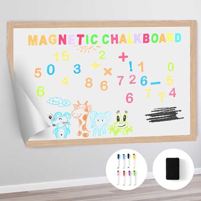 Magnetic Dry Erase Whiteboard Paper 50 x 18 Inch, Self Adhesive Magnetic Dry Erase White Board Sticker for Wall,Peel and Stick Magnetic Wallpaper with 50 Magnetic Letters