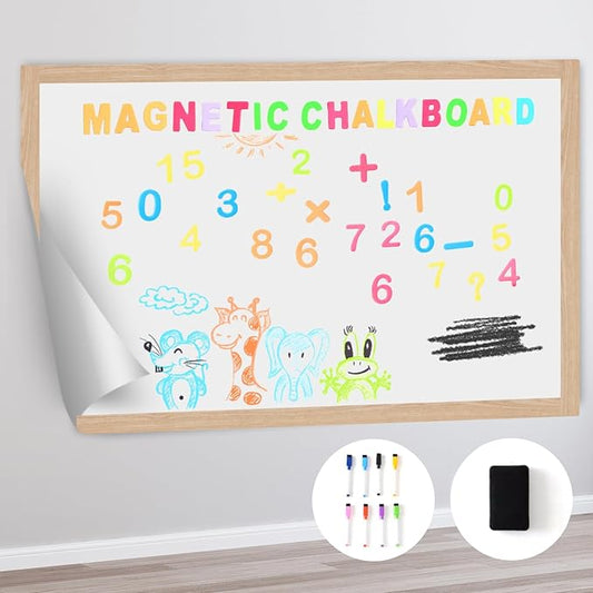 Magnetic Dry Erase Whiteboard Paper 50 x 18 Inch, Self Adhesive Magnetic Dry Erase White Board Sticker for Wall,Peel and Stick Magnetic Wallpaper with 50 Magnetic Letters
