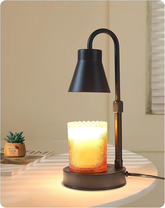 Candle Warmer Lamp with Adjustable Height, Stepless Dimming Function-Home Decor Lamp, Metal Candle Lamp for Jar Candles, No Flame Scented Candle Warmer with 2 Bulbs (Black)