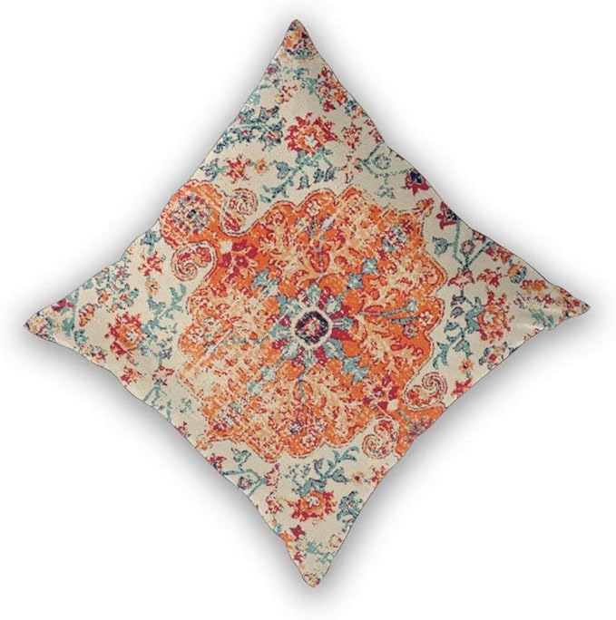 Boho Throw Pillow Covers 18 x 18 Set of 2, Orange Blue Ethnic Design Pillow Covers Farmhouse Carpet Pattern Rustic Cushion Cases Decorative Gifts for Couch Sofa Indoor Outdoor