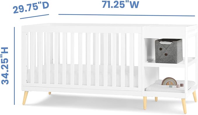 Delta Children Essex 4-in-1 Convertible Crib and Changer, Bianca White w/Natural