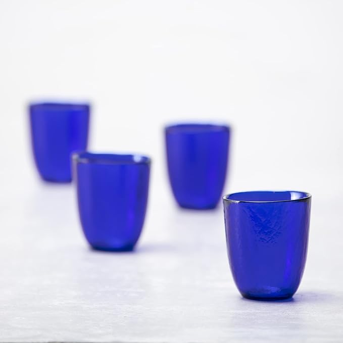 Fortessa Los Cabos Glass Drinkware Collection, 10 Ounce Tumbler (Set of 4), Cobalt
