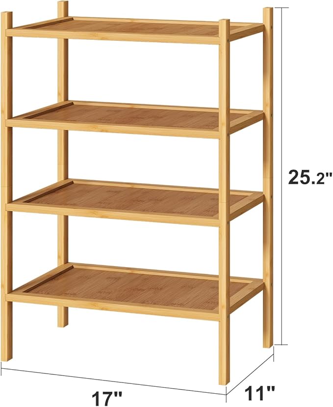 Small Shoe Rack, 4-Tier Bamboo Wood Shoe Rack for Entryway, Stackable Shoe Organizer for Hallway Closet, Free Standing Shoe Racks for Indoor & Outdoor