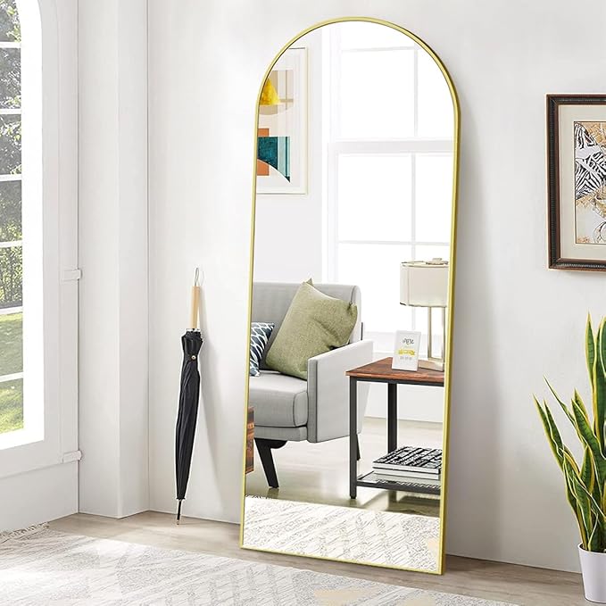BEAUTYPEAK 65"x24" Arch Floor Mirror, Full Length Mirror Wall Mirrors Hanging or Leaning Arched-Top Full Body Mirror with Stand for Bedroom, Dressing Room, Gold