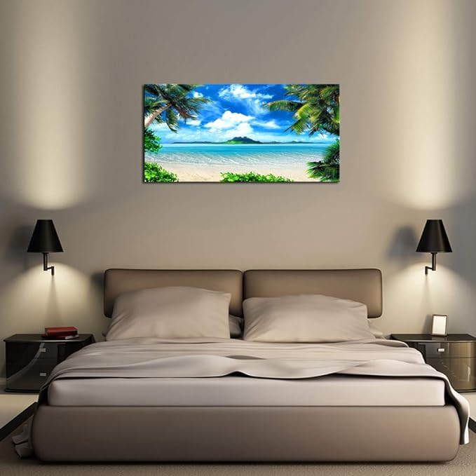 DZL Art S72750 Canvas Wall Art Ocean Waves Coconut Trees on Sands Beach Seascape Scenery Painting Nature Picture for Bedroom Home Office Wall Decor