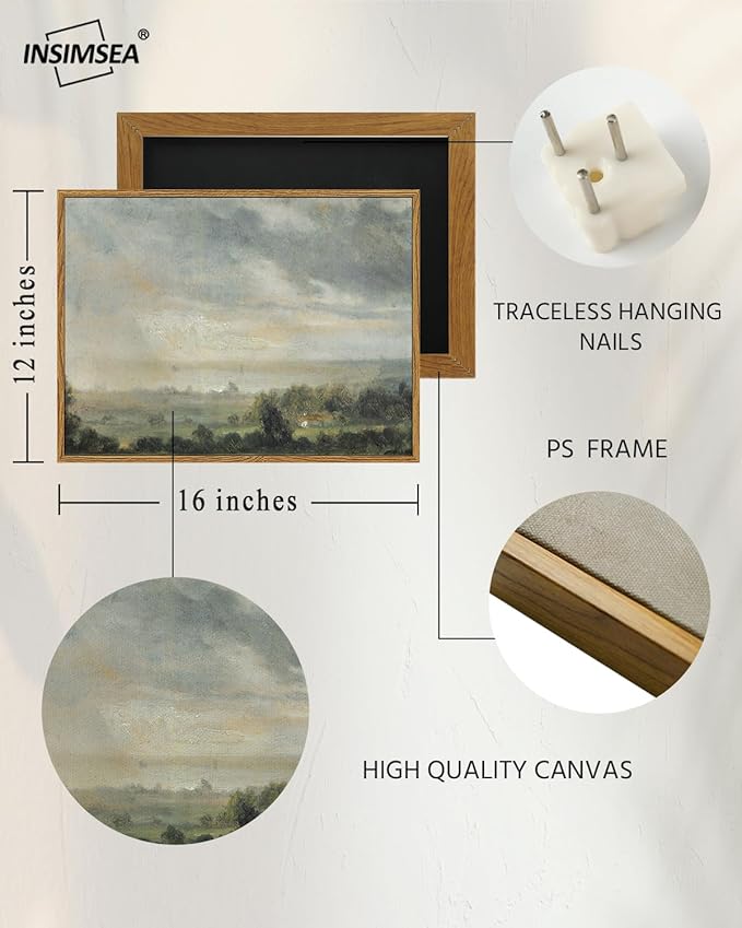 InSimSea Framed Canvas Wall Art Vintage Decor, Room Decor Classical Oil Painting Canvas Prints View from the Elbe Valley with high cloudy sky Vintage Wall Art Home Room Decor, 12"x16"