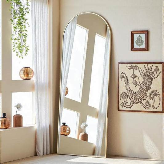 OGCAU Full Length Mirror, 58"x18" Arched Full Body Hanging, Leaning or Standing Floor Mirror, Wall Mounted for Bedroom Living Room with Aluminum Frame, Gold