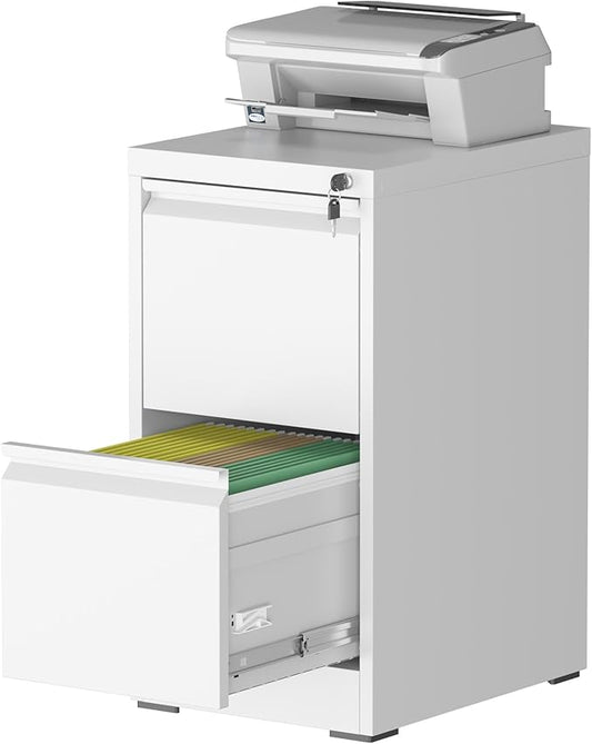 2 Drawer File Cabinet with Lock, Steel Vertical Filing Storage Cabinet for Home Office, Heavy-Duty File Cabinets for Letters/Legal/A4 (Require Assembly, White)