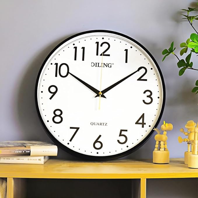 Round Wall Clock 13 Inch Silent Non-Ticking Battery Operated Large Display Analog for Living Room Bedroom Study Room and Kitchen Decor (Black)
