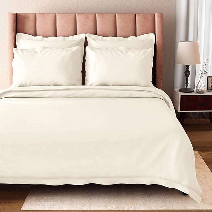 Premium Queen Duvet Cover Set 3 Piece with Zipper & Corner Ties - 100% Egyptian Cotton 1000 Thread Count Luxurious Bedding 1 Duvet Cover 2 Pillow Shams (Queen/Full, Ivory)