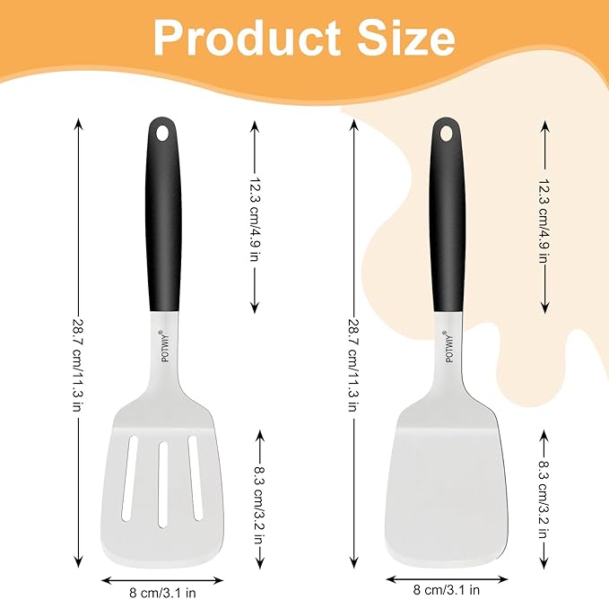 2 Pcs Stainless Steel Spatula Set, 11.3 x 3.1In Metal Spatulas for Kitchen Use, Cast Iron Skillet Cooking, Solid and Slotted Turner with Heat Resistant Handle, Flipper for Steak, Eggs, Burgers