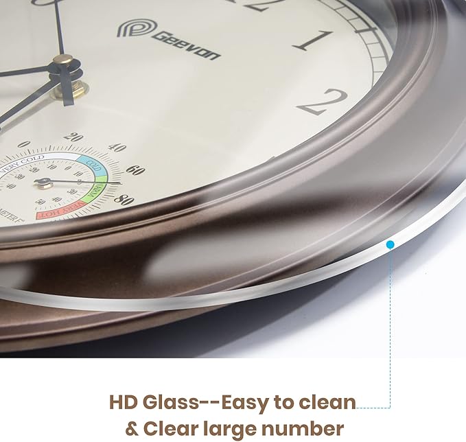 Geevon 14 Inch Retro Wall Clocks Battery Operated with Hygrometer and Thermometer Combo, Silent Wall Clock Non-Ticking Quartz Decorative for Kitchen Living Room School Bedroom