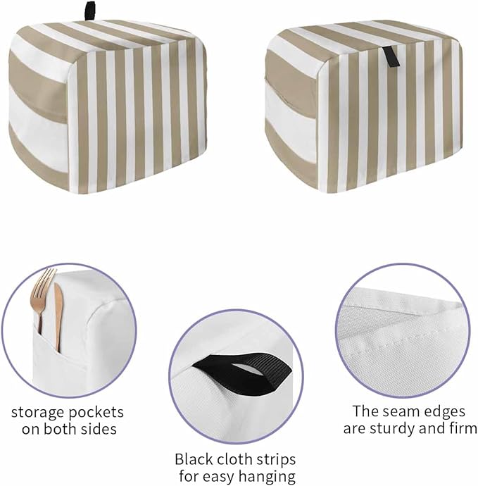 Toaster Cover 2 Slice Khaki Stripes Toaster Oven Cover with Pockets Browm Vertical Striped Dustproof Bakeware Protector Small Kitchen Appliance Dust Covers and Fingerprint Protection for Women