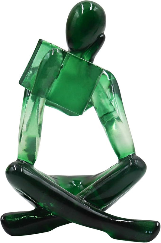 Reading Women Statue, Translucent Green Resin Thinker Sculptures, Abstract Art Ornament, Modern Aesthetic Figurine Decoration for Home Living Room Bedroom Office Shelf Table Desk Bookshelf Decor