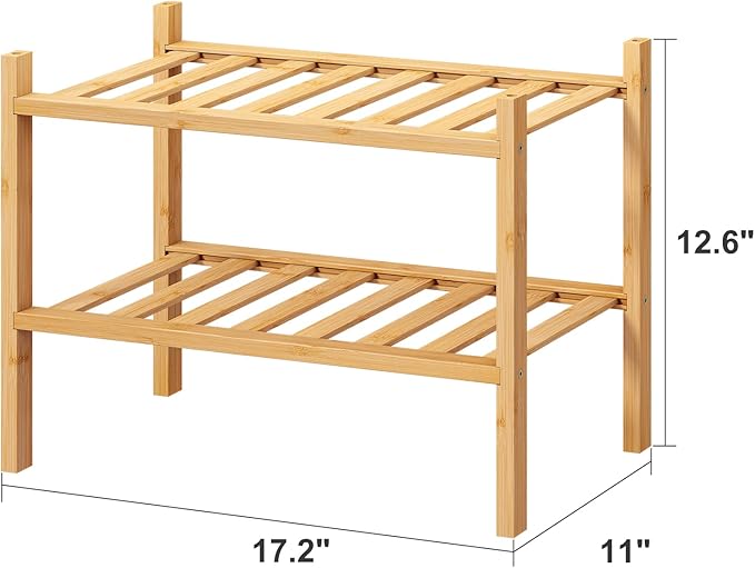 Small Shoe Rack, 2-Tier Shoe Rack for Entryway, Bamboo Wood Shoe Shelf for Closet & Hallway, Long 17.2IN | Beautiful | Functional | Sturdy | Durable