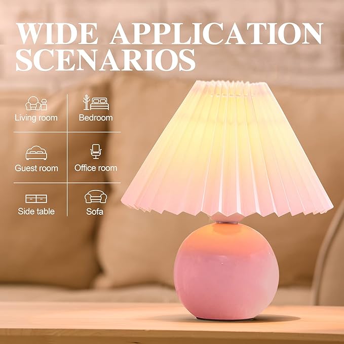 Zenply Korean Pleated Table Lamp, Bedside Nightstand Mini Lamp for Bedroom Living Room Side Table Small Spaces