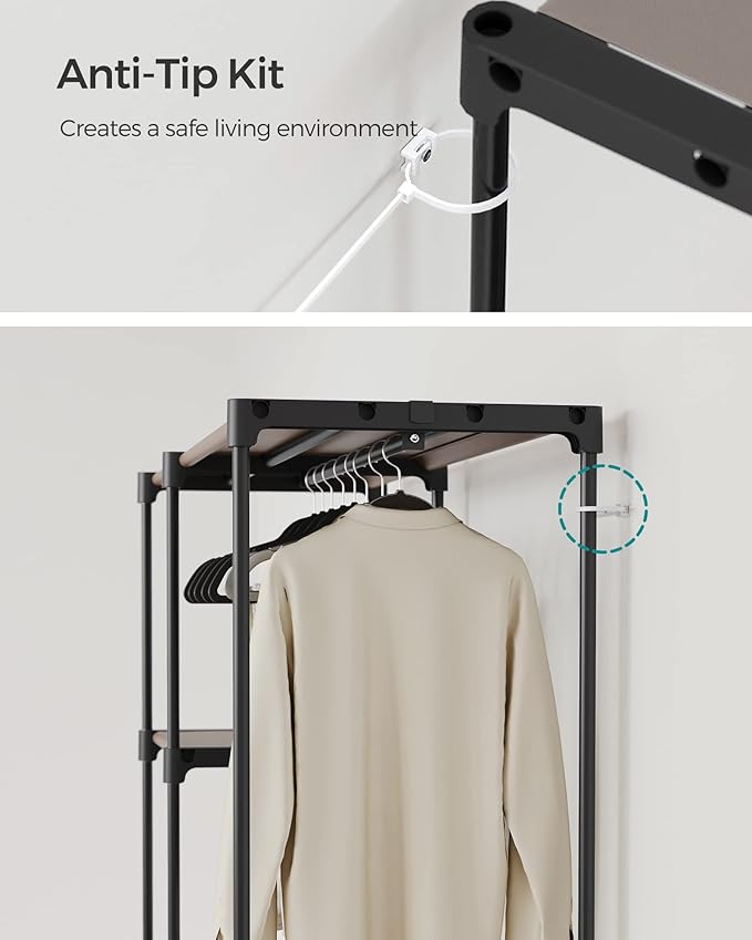 SONGMICS Portable Closet, Freestanding Closet Organizer, Clothes Rack with Shelves, Hanging Rods, Storage Organizer, for Cloakroom, Bedroom, 48.8 x 16.9 x 71.7 Inches, Taupe URYG026R02