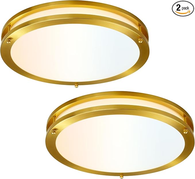 Gold Light Fixtures Ceiling Mount 16 inch Set of 2, Modern Kitchen Lighting Fixtures Ceiling 36W, Dimmable Close to Ceiling Light Fixture 5CCT for Bedroom, Bathroom, Living Room
