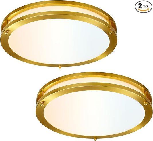Gold Light Fixtures Ceiling Mount 16 inch Set of 2, Modern Kitchen Lighting Fixtures Ceiling 36W, Dimmable Close to Ceiling Light Fixture 5CCT for Bedroom, Bathroom, Living Room