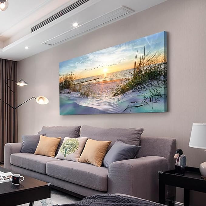 Wapluam Large Canvas Wall Art For Living Room Wall Decor For Office Bedroom Decorations Sea Beach Wall Paintings Prints Artwork Ocean Seascape Scenery Pictures Modern Home Decor Art Work 60X30 in