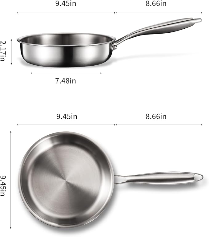 Tri-Ply Stainless Steel Pan Set, PFOA and PTFE-Free Skillet Griddle, Stainless Steel Pan Set with Lid for the Kitchen, Induction-Compatible Cookware Sets, Dishwasher and Oven Safe