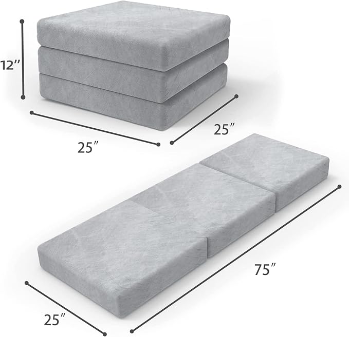 SINWEEK 4" Single Memory Foam Folding Mattress with Storage Bag - Foldable Trifold Floor Bed Topper, CertiPUR-US Certified Guest Sleeping Pad, Machine Washable Cover