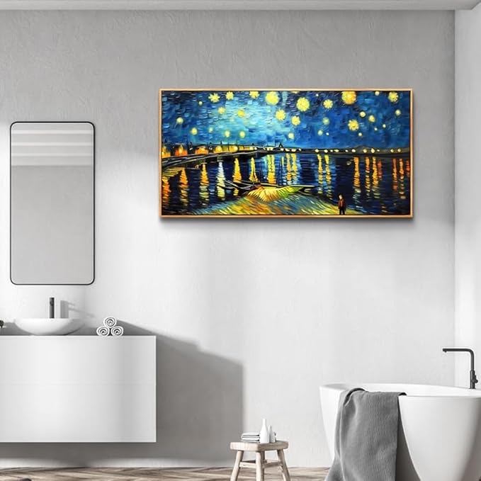 hyidecorart Wood Framed Wall Art For Living Room Large Canvas Wall Decor For Office Modern Bedroom Decoration Night Scene Wall Paintings Abstract Blue Vintage Pictures Artwork Home Decor 20x40