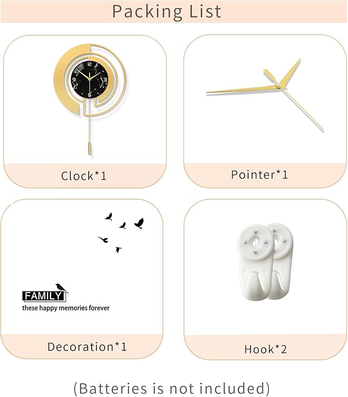 FLEBLE Wall Clock,Decorative Wall Clocks Pendulum,Silent Quality Quartz Wall Clock Battery Operated,Large Clock for Living Room,Kitchen,Home,Bathroom,Bedroom Wall Decor,15x24 inches