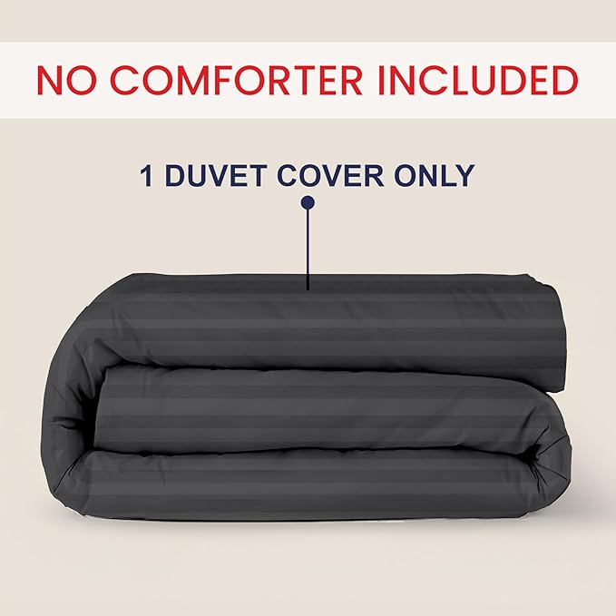 Kotton Culture 1 Pc Custom Size Duvet Cover Only -100% Egyptian Cotton Sateen 600 Thread Count Ultra Soft Premium Durable Comforter Cover Zipper Closure & Corner Ties (Striped Dark Grey, Custom)