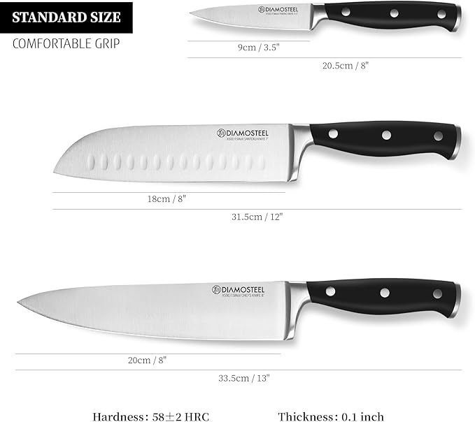 Knife Set 3-Piece, Include Chef & Santoku & Paring Knife, Professional High Carbon Stainless Steel Knives Set for Kitchen with Ergonomic ABS Handle Elegant Box