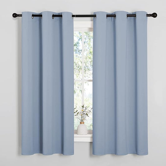 NICETOWN Vintage Blue Blackout Curtains 45 inches Length for Cafe, 2 Panels, 34" Wide, Thermal Insulated Decoration Drapes for Small Window