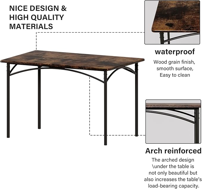 4 EVER WINNER Dining Table Set for 4, Kitchen Table with Upholstered Bench and 2 Chairs, Dining Room Set for Small Space, Apartment, Kitchen, Rustic Brown