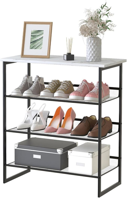 Garden 4 you 4 Tiers White Marble Shoe Rack,Freestanding Organizer Multi-Purpose Adjustable Flat and Slant Storage Rack Shoe Shelf, High Heels Potted Plant for Entryway Hallway Living Room Closet