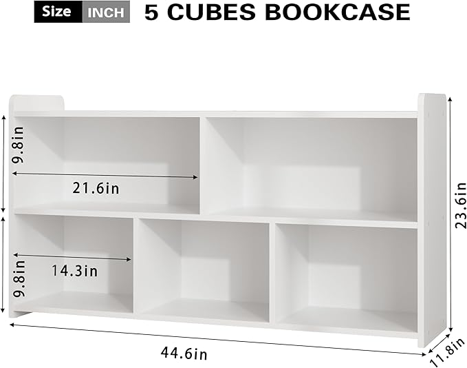 Book Shelf for Kids, 5 Cubes Storage Organizer Montessori Shelf, Wooden Kids Bookcase, Toy Storage Organizer for Children, White Toddler Bookshelf Cube Shelf for Kid’s Room, Classroom